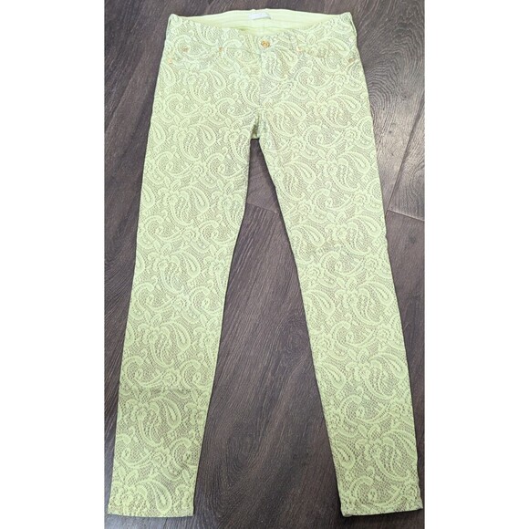 7 For All Mankind Jeans Size 29 Womens Skinny Boyfriend  Green Yellow Lace (452) - Picture 1 of 3